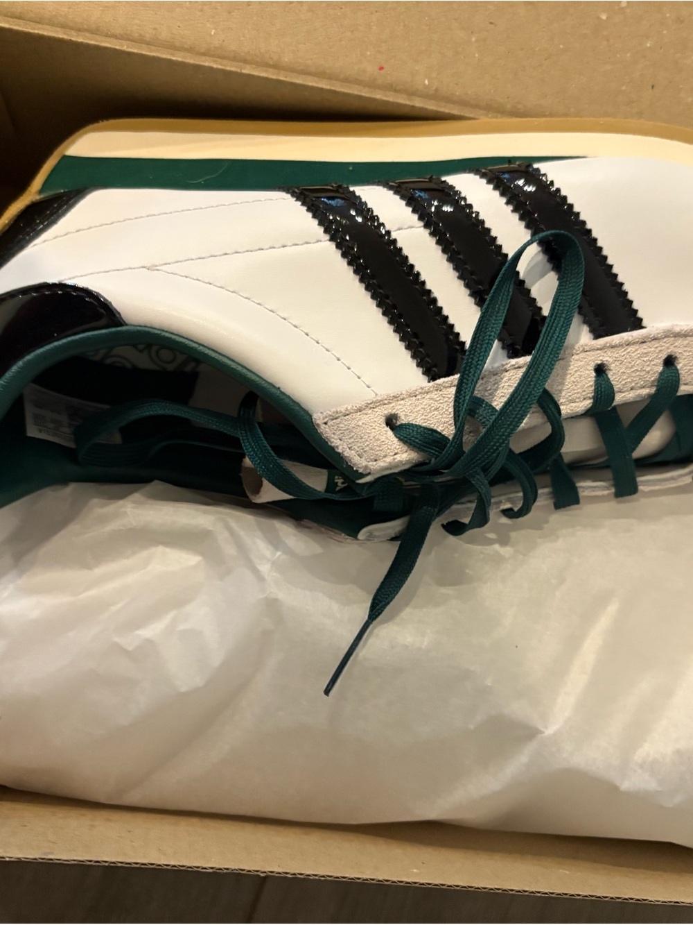 adidas White and Dark Green Classic Sneakers